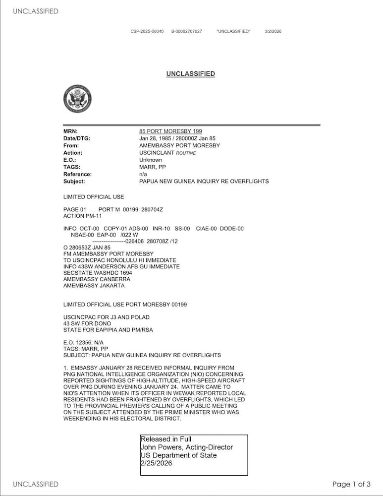 Department of State cables, 1985 / 1994 source document preview